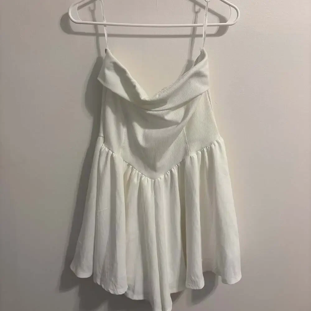 Lulu's Wait on Me White Ribbed Knit Strapless Romper Bridal Fourth of July - Picture 2 of 5